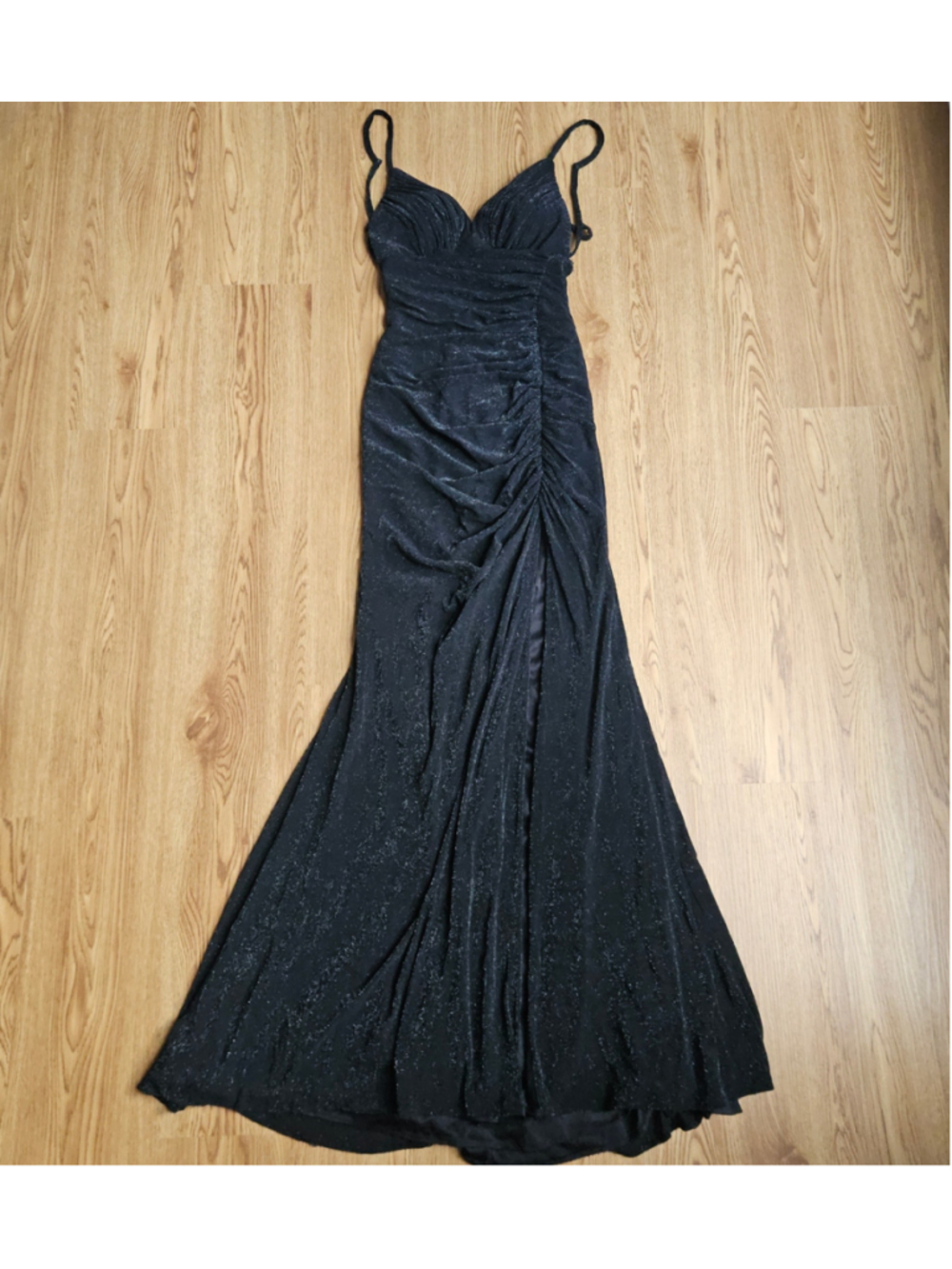 Y2K Stella Couture Black Glitter Bodycon Ruched Dress Womens 4 Mesh Grunge Gown